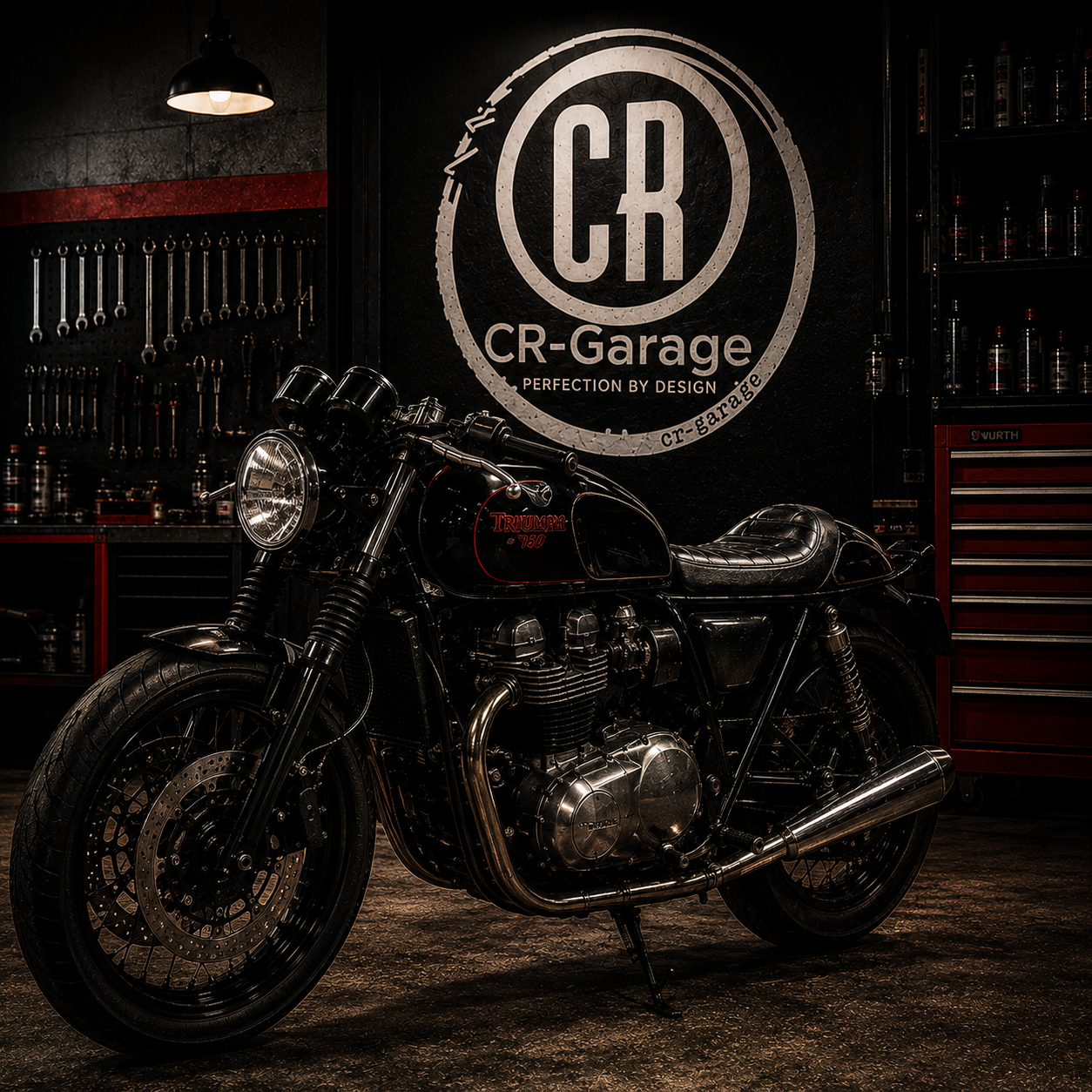 Motocicletta classica nell'officina CR-Garage